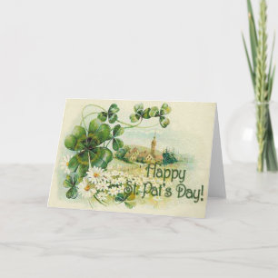 Cartão Vintage Shamrock Church Village Dia de São Patrí