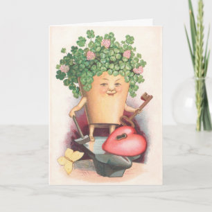 Cartão Vintage Shamrock Heart and Key St Patrick's Day