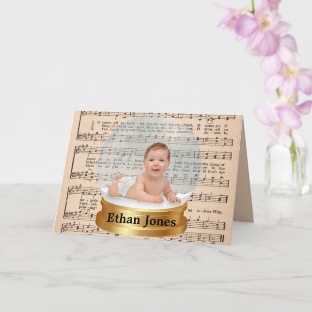 Cartão Vintage Sheet Music Add Photo (Orquídea)