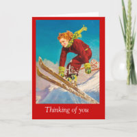 Vintage Ski Poster, Lady downhill skier