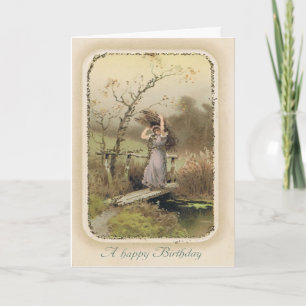 Cartão Vintage Snarky Birthday Card com Garota Trabalhand