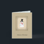 Cartão Vintage Snowman Christmas<br><div class="desc">Cartão de Natal de belas artes ilustrado,  fácil de editar com seu próprio nome e mensagem personalizados.</div>