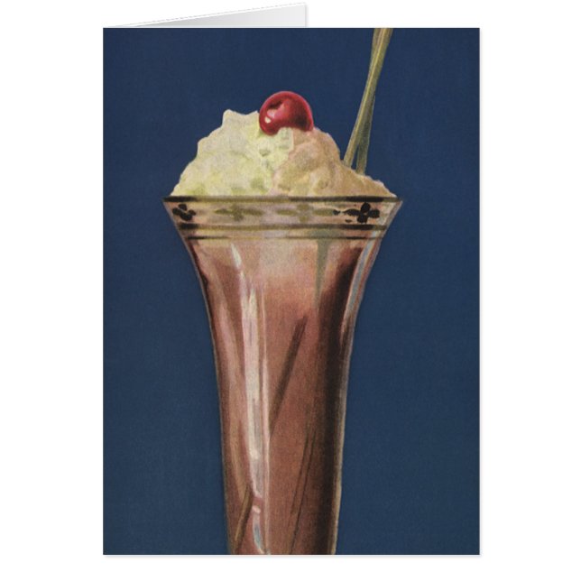 Cartão Vintage Sorvete Shake, Whipped Cream & Cherry (Frente)
