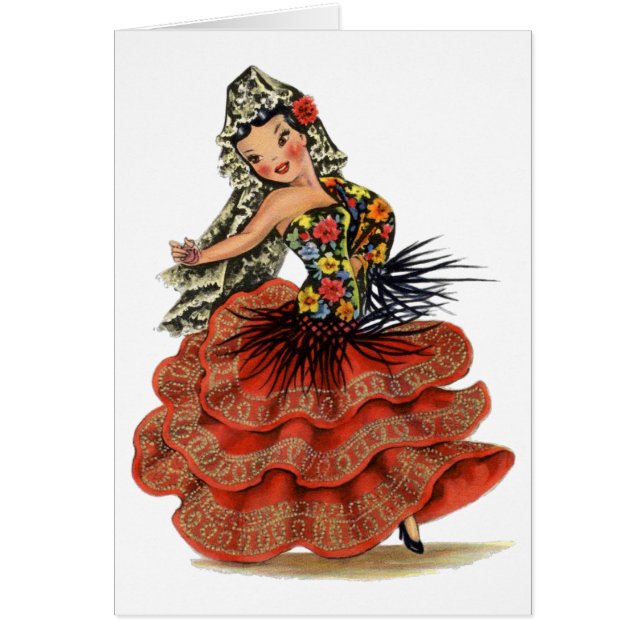 Cartão Vintage Spanish Flamenco Dancer traditional dress (Frente)