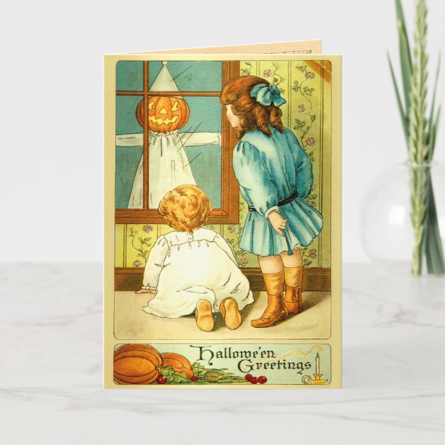 Cartão Vintage Spooky Kids Halloween Card (Frente)