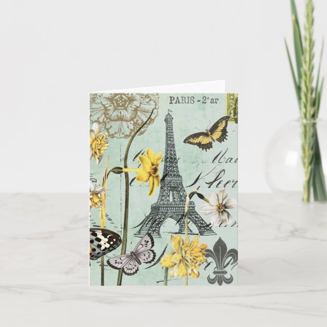 Cartão Vintage Springtime in Paris Eiffel Tower Notecard (Frente)