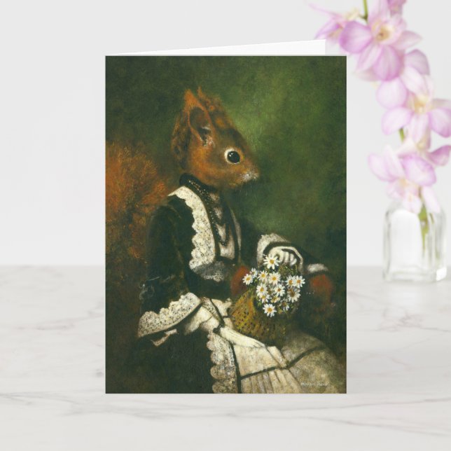 Cartão Vintage Squirrel Lady Saudações (Orquídea)