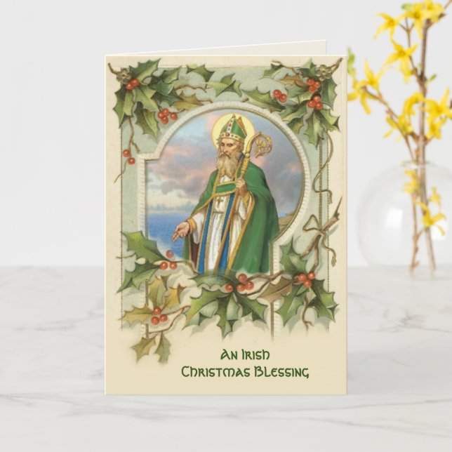Cartão Vintage St. Patrick Irish Christmas Blessing (Flor Amarela)