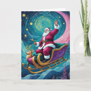 Cartão Vintage Starry Night Papais noeis Texto Personaliz