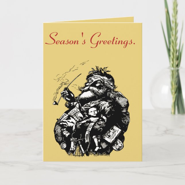 Cartão Vintage Style Black Ink Illustration Of Santa  (Frente)