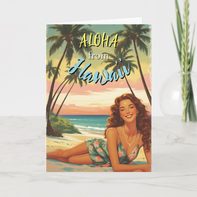 Cartão Vintage Style Havaiano Viagem Aloha, do Havaí (Frente)