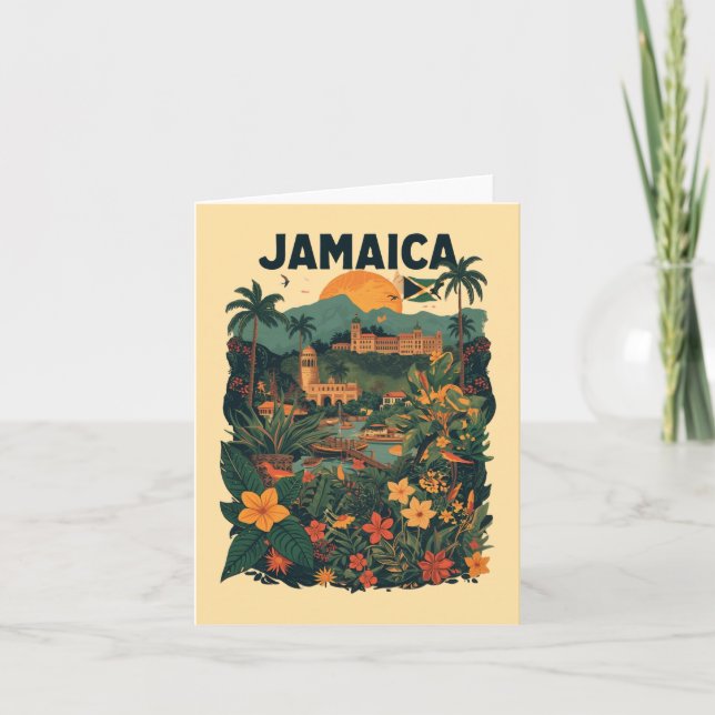 Cartão Vintage Style Jamaica Travel Illustration (Frente)