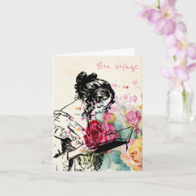 Vintage style Lady Read Book bon Travel Card
