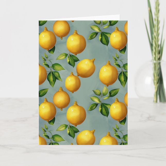Cartão Vintage Style Lemons Pattern Wallpaper Art (Frente)