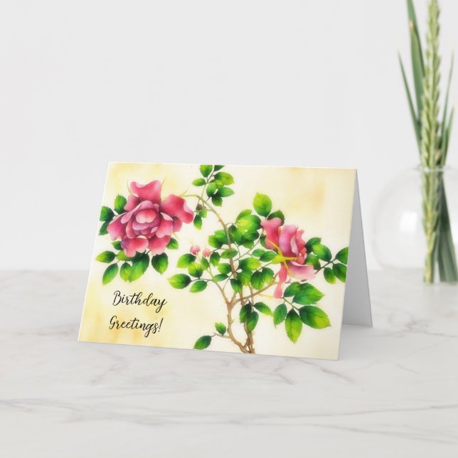 Cartão Vintage Style Rosa Art Flower Birday Card (Frente)