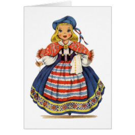 Cartão Vintage Swedish girl traditional dress
