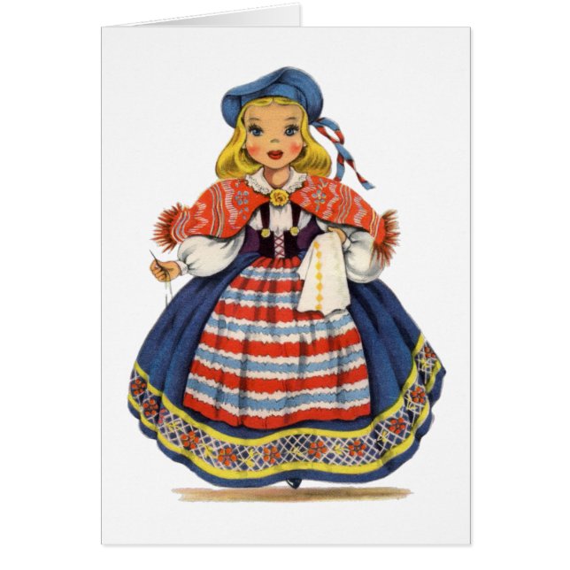 Cartão Vintage Swedish girl traditional dress (Frente)