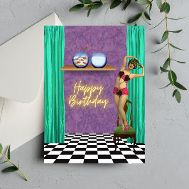 Cartão Vintage Swimmer Funky Altered Art Birthday Card
