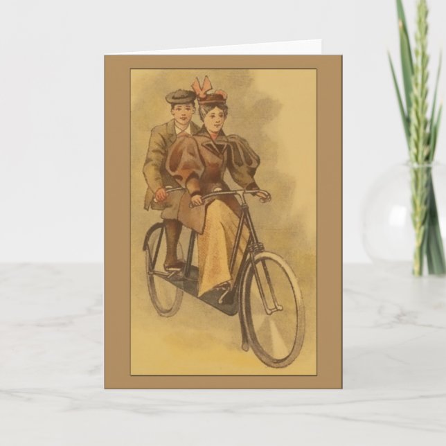 Cartão Vintage Tandem Bike Greetings (Frente)