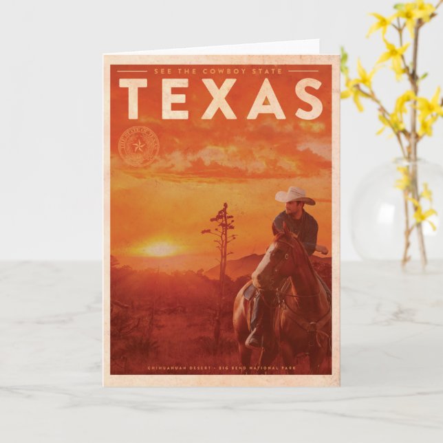 Cartão Vintage Texas Cowboy Viagem (Flor Amarela)