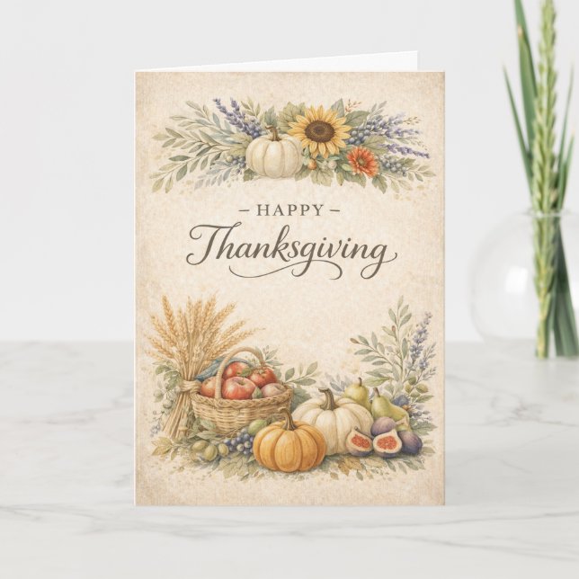 Cartão Vintage Thanksgiving Harvest Pumpkin Illustration (Frente)