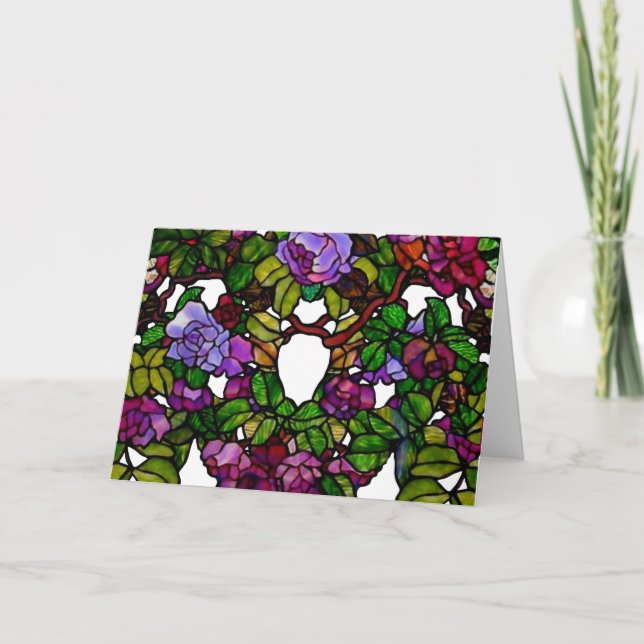 Cartão Vintage Tiffany Vidro Estido Rosas (Frente)