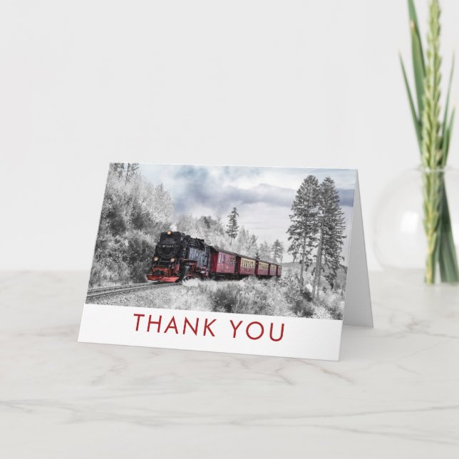 Cartão Vintage Train Winter Christmas Scene  Thank You (Frente)