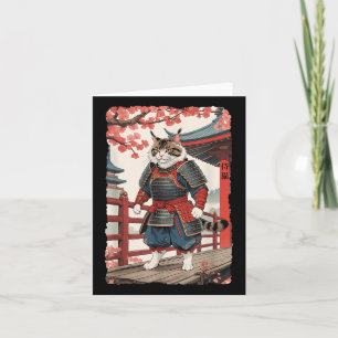 Cartão Vintage Ukiyo-e Samurai Cat. Kimono Sumi-e Ninja