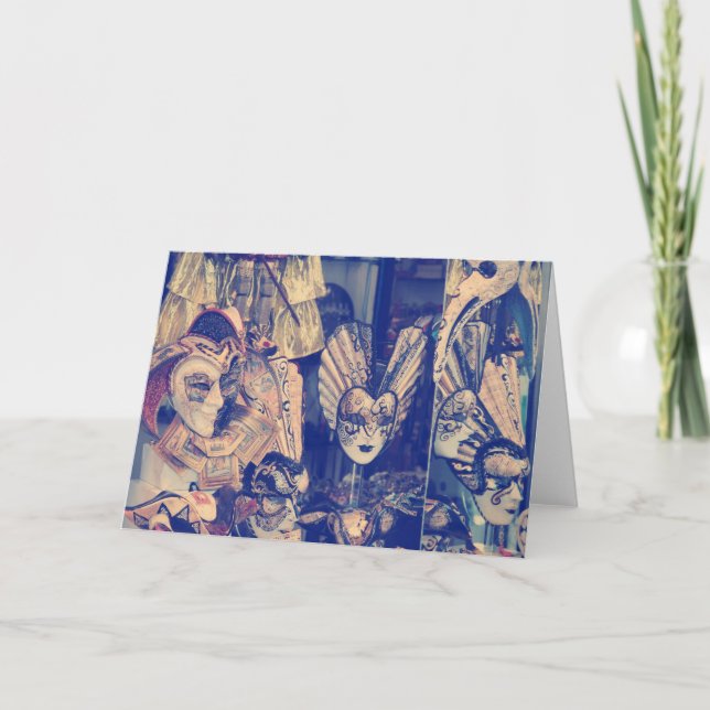 Cartão Vintage Venetian carnival masks (Frente)