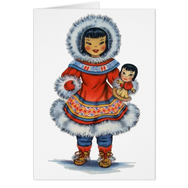 Cartão Vintage Vestido tradicional esquimó (Frente)