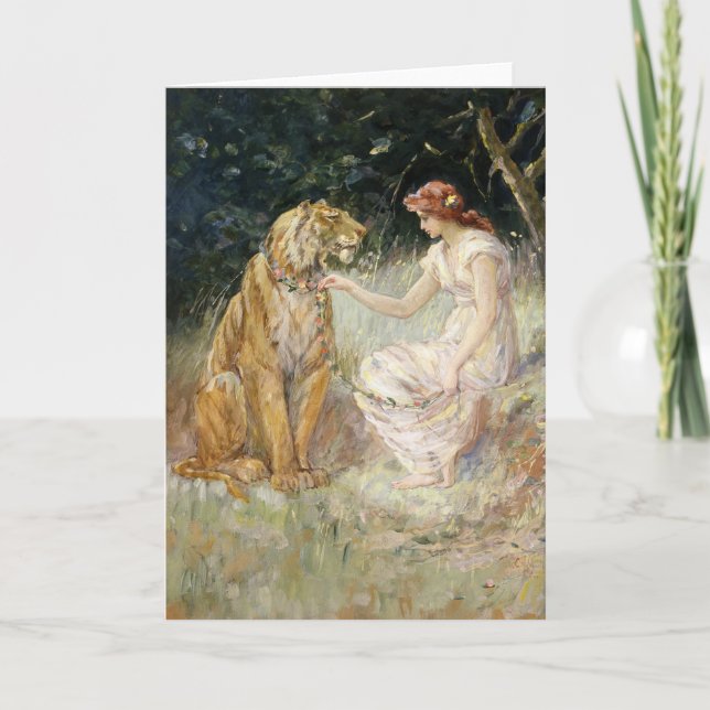 Cartão Vintage Victorian Coquette Lady e Tiger (Frente)