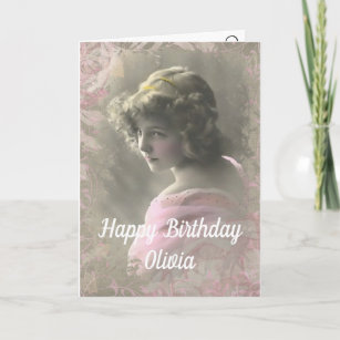 Cartão Vintage, Victorian Girl. Birthday.
