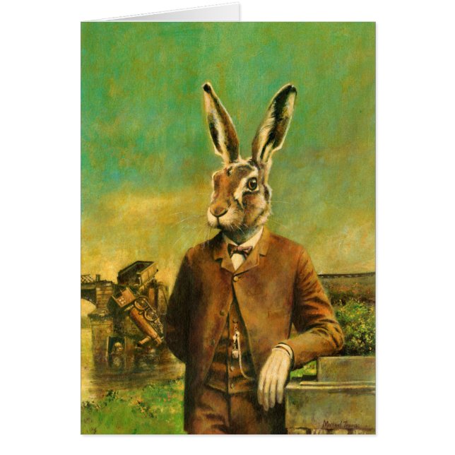 Cartão Vintage Victorian Hare In Suit (Frente)