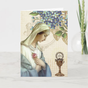 Cartão Vintage Virgem Abençoada Mary Eucharist Dia de as 