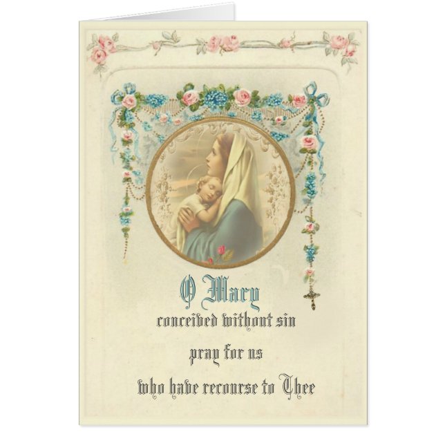 Cartão Vintage Virgem Mãe Maria com Jesus Bebê (Frente)