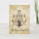 Cartão Vintage Virgin Mother  Mary Mount Carmel Birthday<br><div class="desc">Beautiful vintage religious image of the Blessed Mother,  Our Lady of Mount Carmel with Jesus and the Scapular on a vintage background. The "M" stands for Mary. 
All text and fonts can be modified.</div>