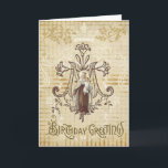 Cartão Vintage Virgin Mother  Mary Mount Carmel Birthday<br><div class="desc">Beautiful vintage religious image of the Blessed Mother,  Our Lady of Mount Carmel with Jesus and the Scapular on a vintage background. The "M" stands for Mary. 
All text and fonts can be modified.</div>