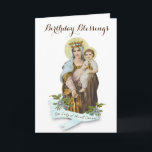 Cartão Vintage Virgin Mother Mary Mount Carmel Religious<br><div class="desc">Beautiful custom designed vintage religious image of the Blessed Mother, Our Lady of Mount Carmel with Jesus and the Scapular with flowers and ribbon. The inside also has a lovely image of Our Lady of Mount Carmel.
All text and fonts can be modified.</div>