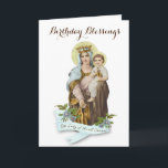 Cartão Vintage Virgin Mother Mary Mount Carmel Religious<br><div class="desc">Beautiful custom designed vintage religious image of the Blessed Mother, Our Lady of Mount Carmel with Jesus and the Scapular with flowers and ribbon. The inside also has a lovely image of Our Lady of Mount Carmel.
All text and fonts can be modified.</div>