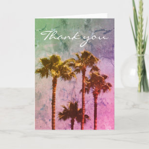 Cartão Vintage Watercolor Palm Trees Coloridas Obrigado