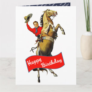 Cartão Vintage Western Cowboy criando cavalos Aniversário