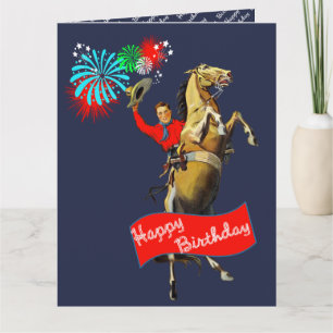Cartão Vintage Western Cowboy criando cavalos Aniversário