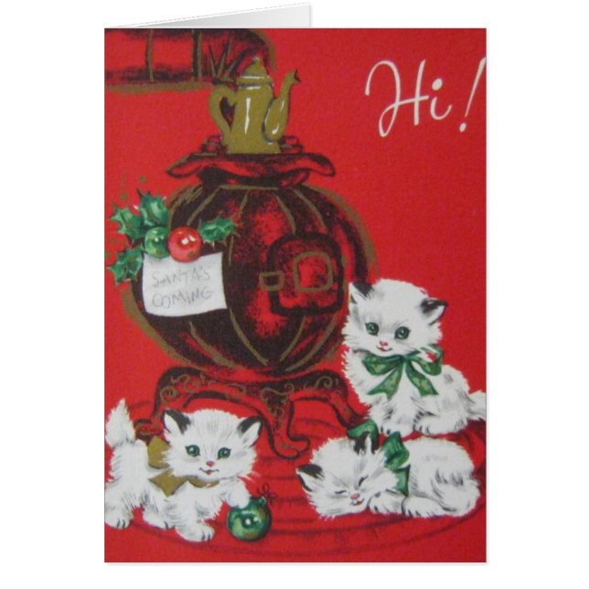 Cartão Vintage White Christmas Kittens Holiday Card (Frente)