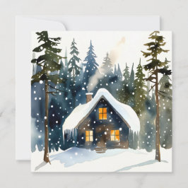 Cartão Vintage Winter Cabin Watercolor Christmas