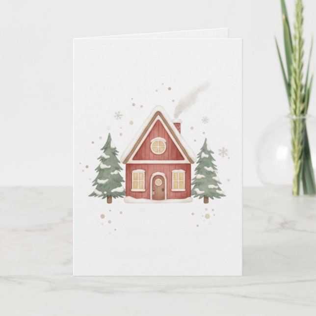 Cartão Vintage Winter Cottage Christmas Card (Frente)
