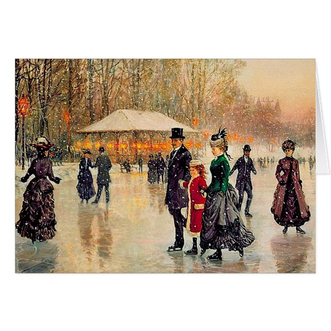 Cartão Vintage Winter Parisian Scene Christmas Cards (Frente Horizontal)