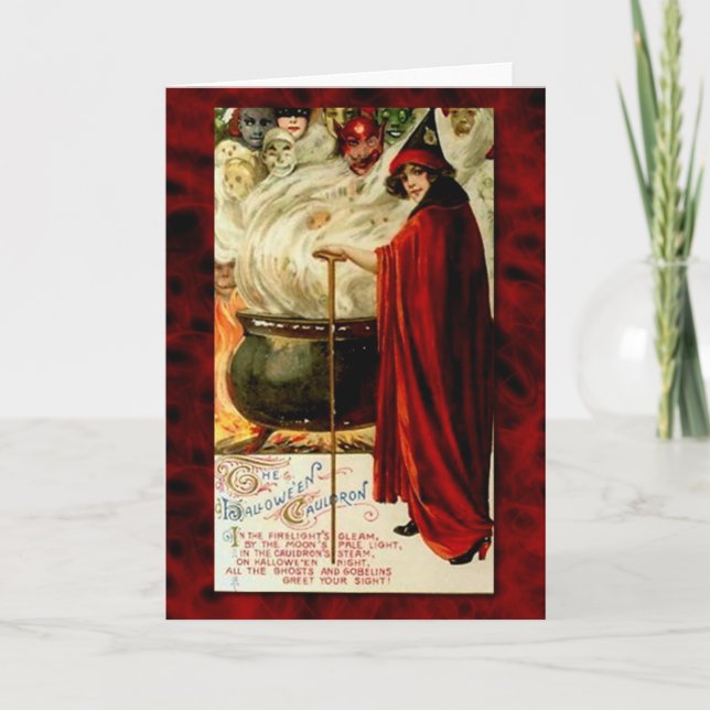 Cartão Vintage Witch and Cauldron (Frente)
