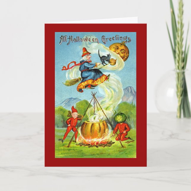 Cartão Vintage Witchy Halloween Greetings (Frente)