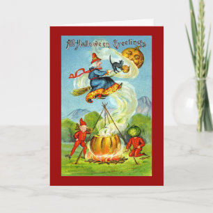 Cartão Vintage Witchy Halloween Greetings
