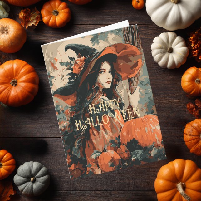 Cartão Vintage Witom Pumpkin Elegante Halloween (Criador carregado)